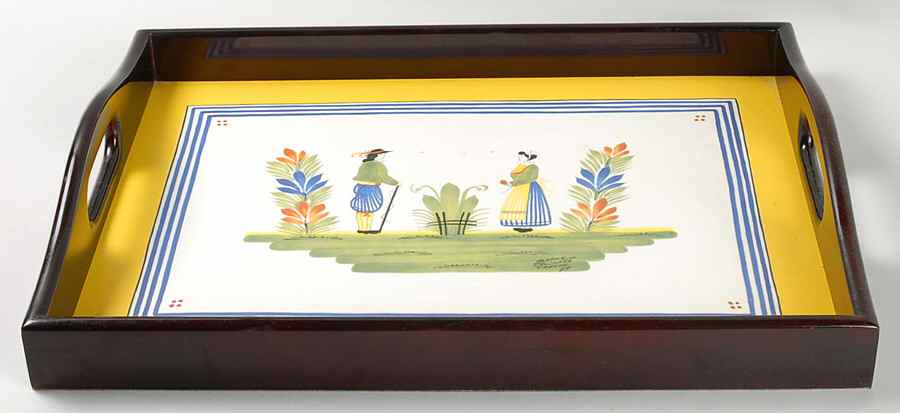 Henriot (Lady Or Man Center) Wood Rectangular Handled Tray by Quimper-1