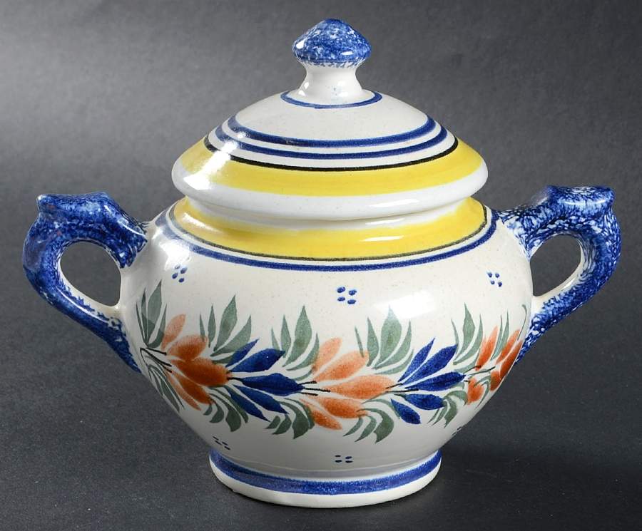Henriot (Lady Or Man Center) Sugar Bowl & Lid by Quimper-1