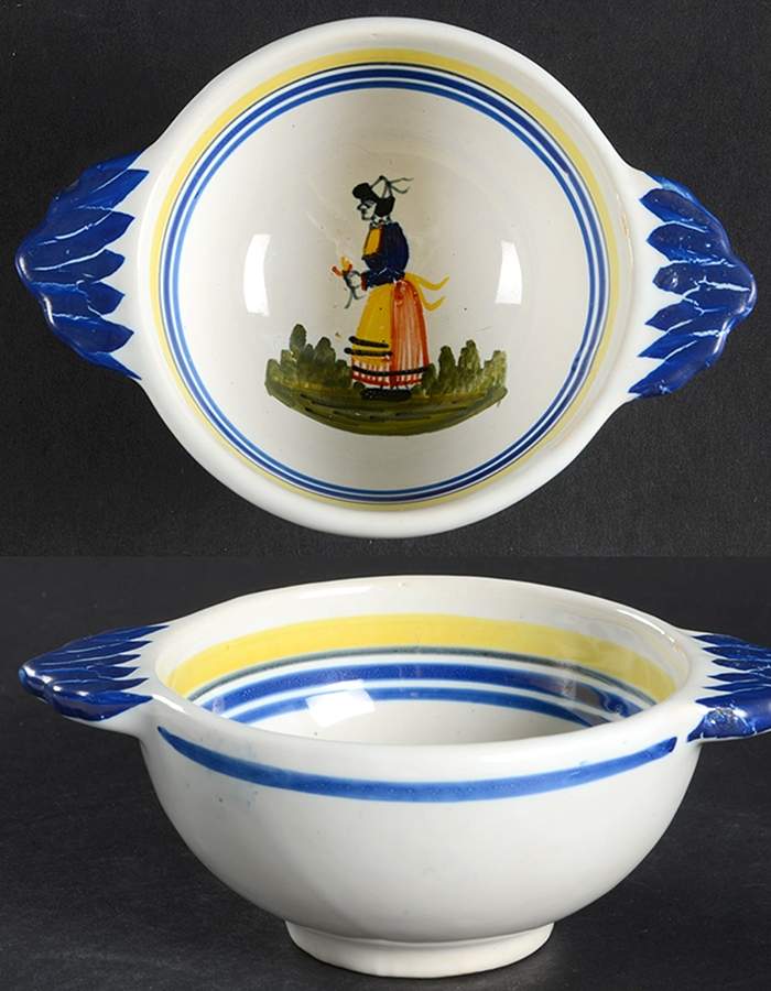 Henriot (Lady Or Man Center) Lugged Fruit/Dessert (Sauce) Bowl by Quimper-1