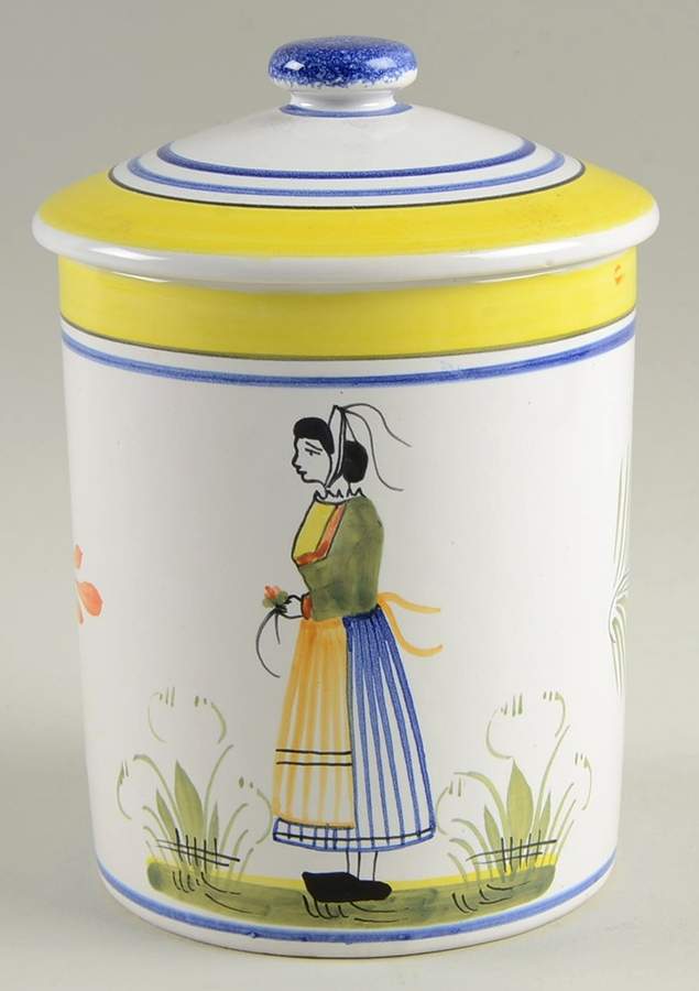 Henriot (Lady Or Man Center) 4" Storage Jar & Lid by Quimper-1
