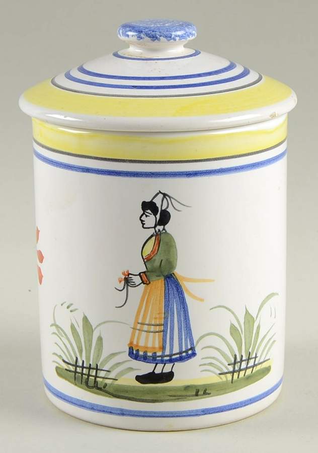 Henriot (Lady Or Man Center) 3" Storage Jar & Lid by Quimper-1