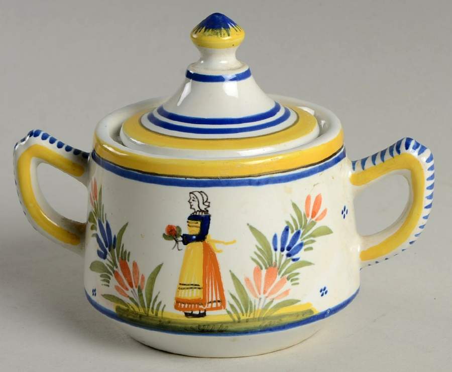 Henriot (Lady Or Man Center) Sugar Bowl & Lid by Quimper-1
