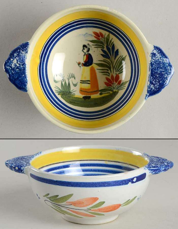 Henriot (Lady Or Man Center) Lugged Fruit/Dessert (Sauce) Bowl by Quimper-1