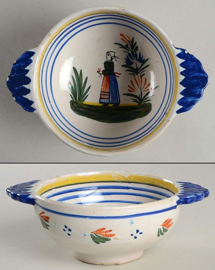 Henriot (Lady Or Man Center) Lugged Cereal Bowl by Quimper-1
