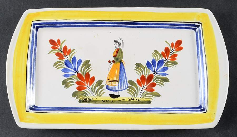 Henriot (Lady Or Man Center) Large Sandwich Tray by Quimper-1