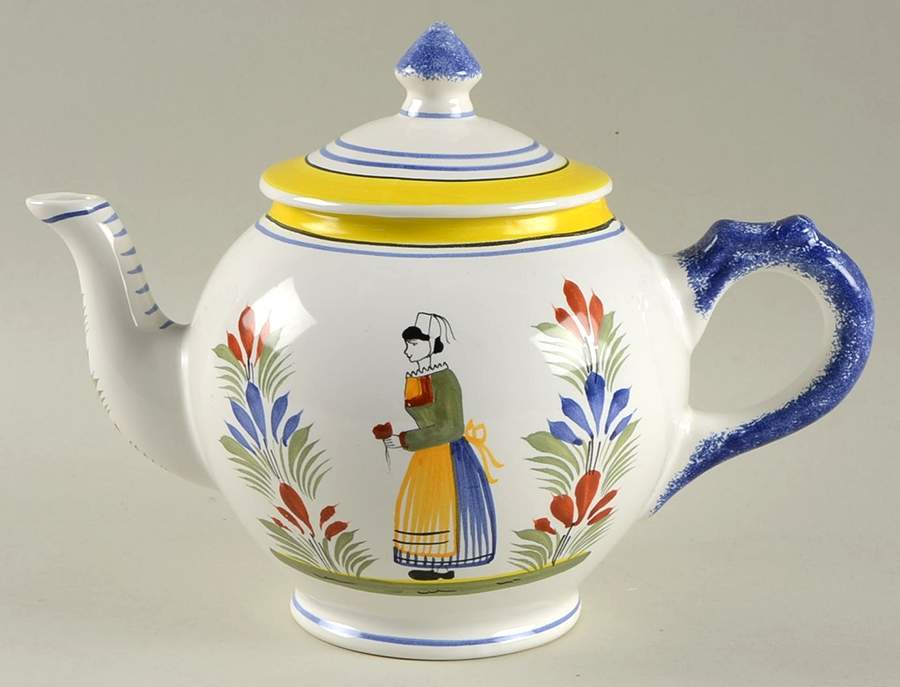 Henriot (Lady Or Man Center) Teapot & Lid by Quimper-1
