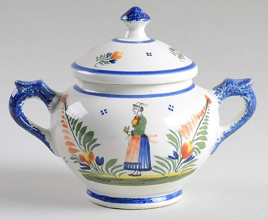 Henriot (Lady Or Man Center) Sugar Bowl & Lid by Quimper-1