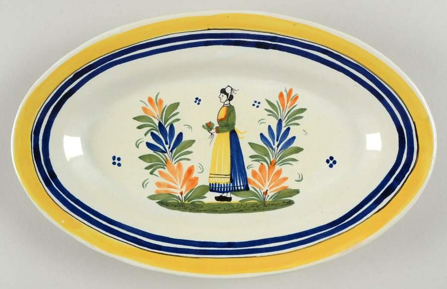 Henriot (Lady Or Man Center) 11" Oval Serving Platter by Quimper-1