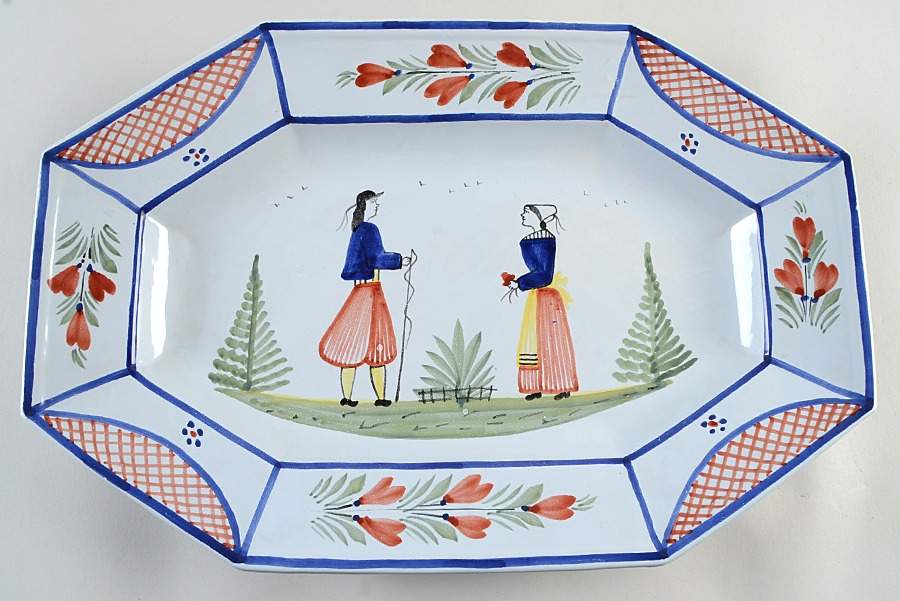 Mistral Blue (Octagonal, Lady Center) 17" Oval Serving Platter by Quimper-1