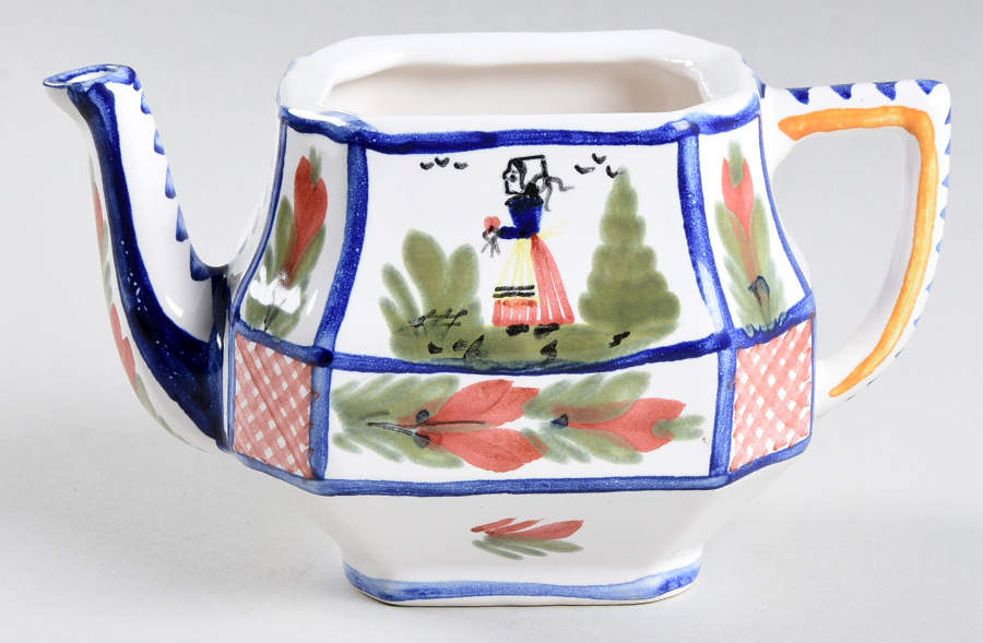 Mistral Blue (Octagonal, Lady Center) Mini Teapot No Lid by Quimper-1