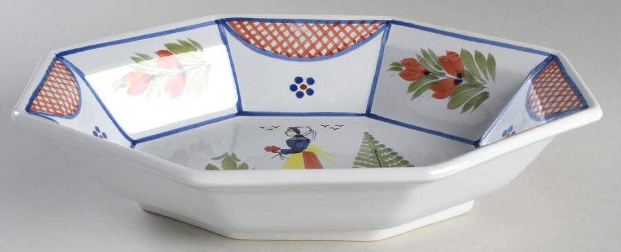 Mistral Blue (Octagonal, Lady Center) 11" Oval Vegetable Bowl by Quimper-1