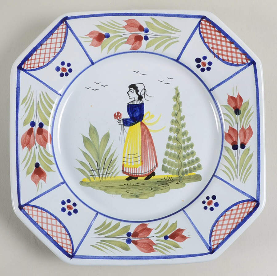 Mistral Blue (Octagonal, Lady Center) Salad Plate by Quimper-1