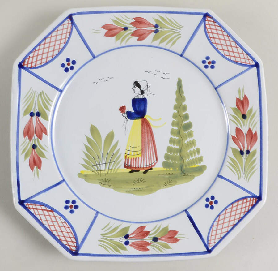 Mistral Blue (Octagonal, Lady Center) Dinner Plate by Quimper-1