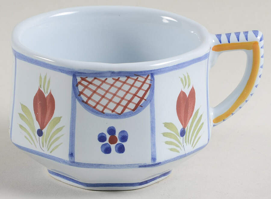 Mistral Blue (Octagonal, Lady Center) Flat Cup by Quimper-1