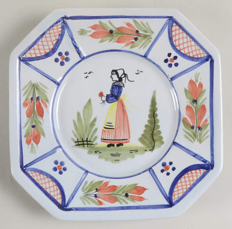 Mistral Blue (Octagonal, Lady Center) Bread & Butter Plate by Quimper-1