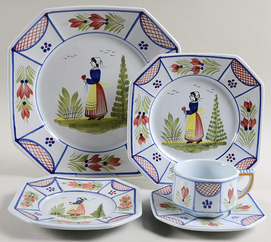 Mistral Blue (Octagonal, Lady Center) 5 Piece Place Setting by Quimper-1