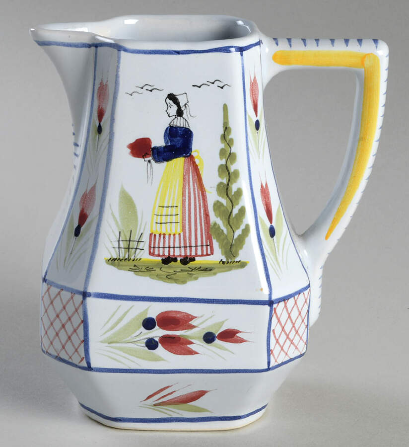 Mistral Blue (Octagonal, Lady Center) Hot Water Jug No Lid by Quimper-1