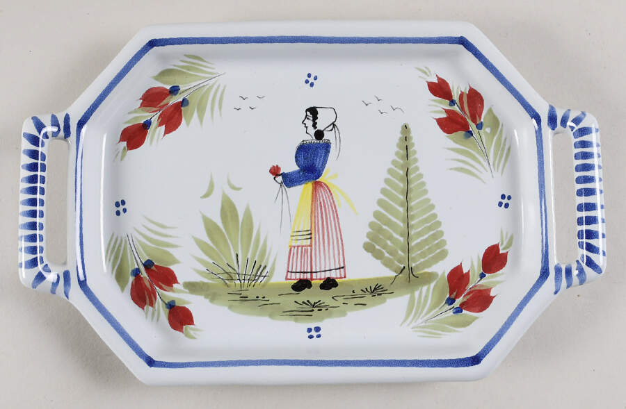 Mistral Blue (Octagonal, Lady Center) 9" Handled Tray by Quimper-1