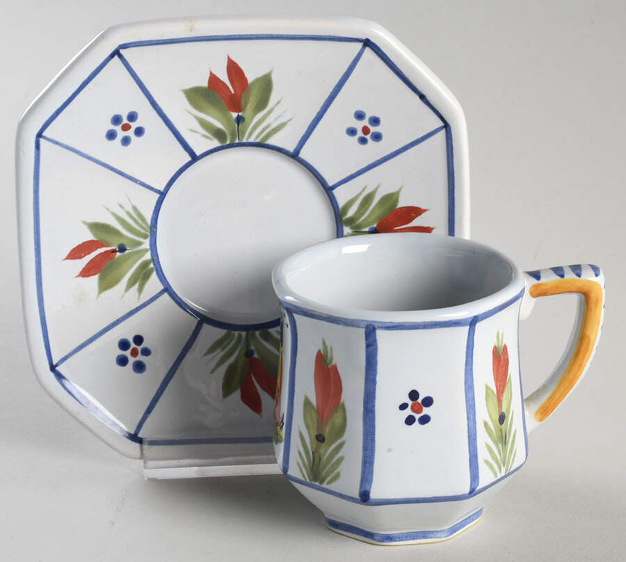 Mistral Blue (Octagonal, Lady Center) Flat Demitasse Cup & Saucer Set by Quimper-1