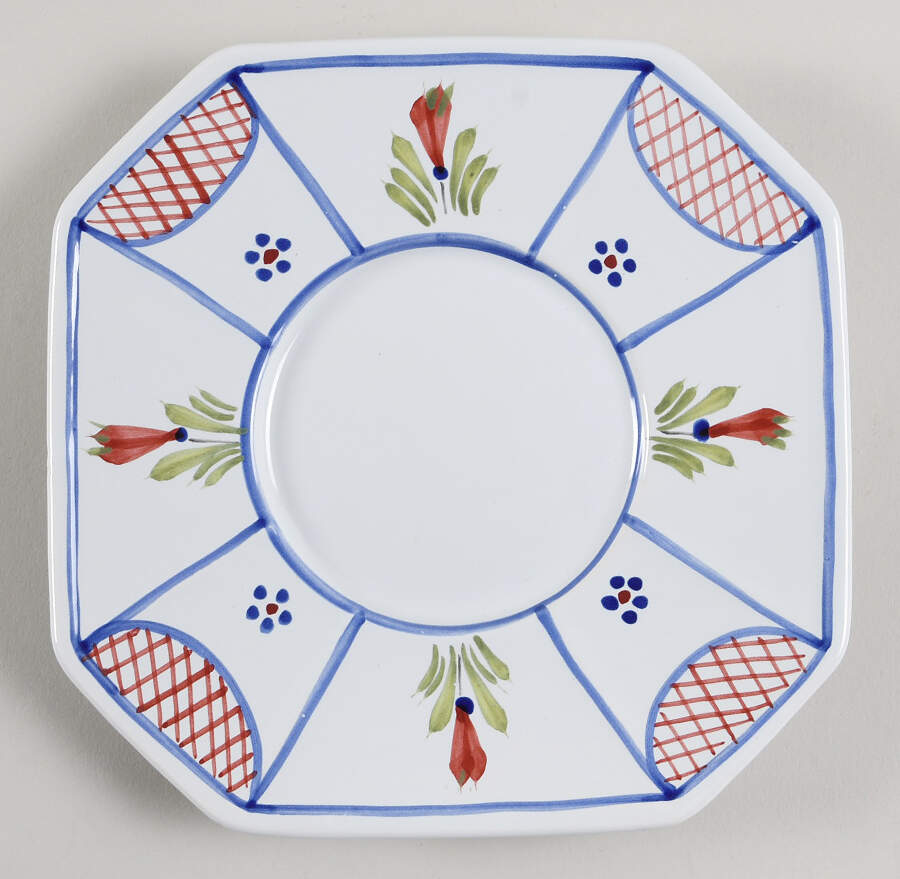 Mistral Blue (Octagonal, Lady Center) Saucer for Oversized Cup by Quimper-1