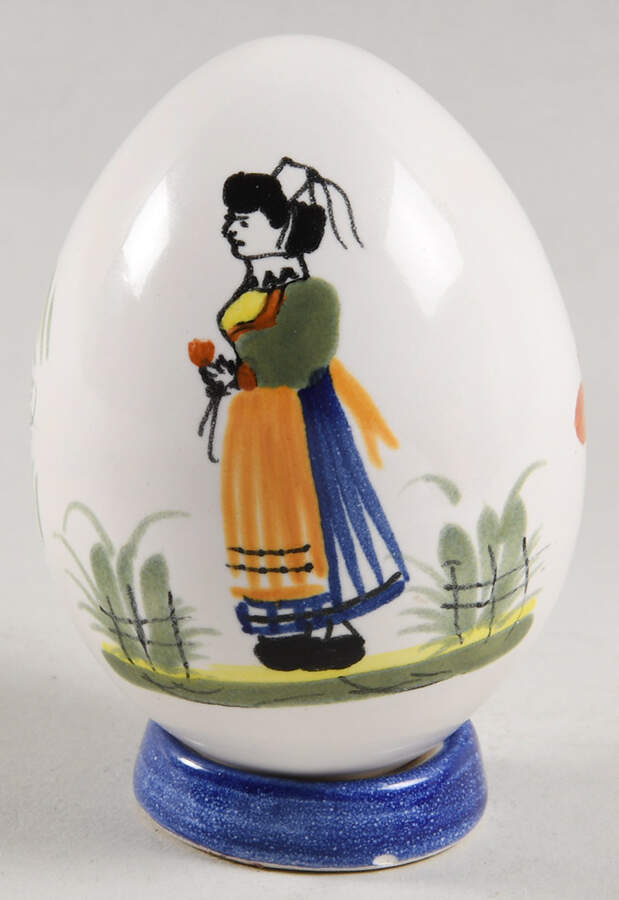 Mistral Blue (Octagonal, Lady Center) Egg and Stand by Quimper-1