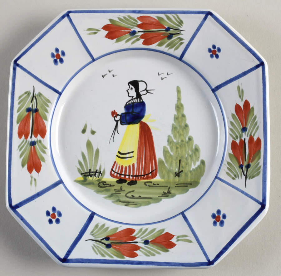 Mistral Blue (Octagonal, Lady Center) Salad Plate by Quimper-1