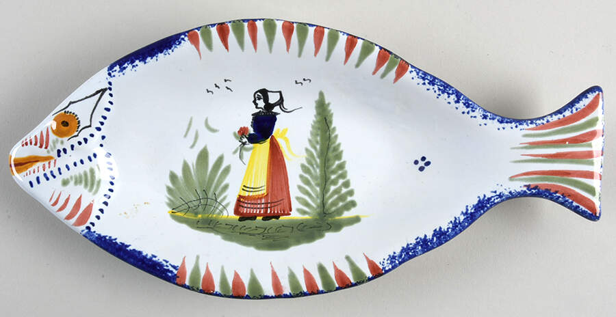 Mistral Blue (Octagonal, Lady Center) 10" Oval Fish Dish by Quimper-1