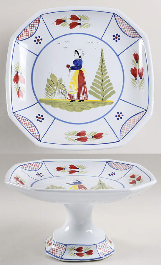 Mistral Blue (Octagonal, Lady Center) Square Compote (Height X Width) by Quimper-1