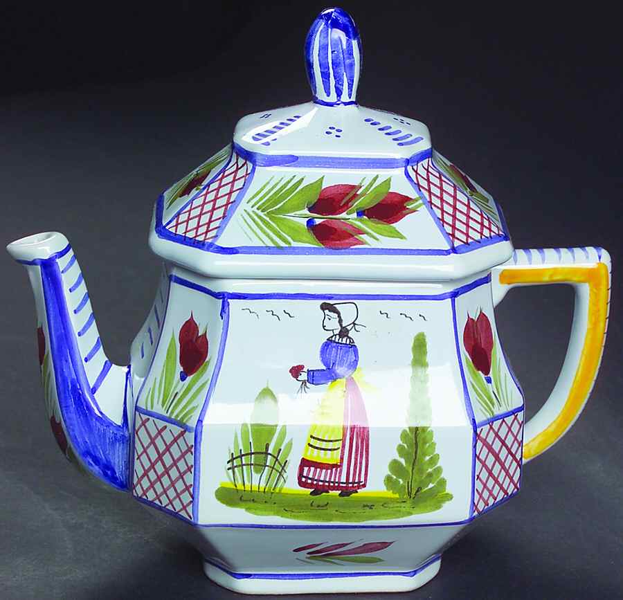 Mistral Blue (Octagonal, Lady Center) Mini Teapot & Lid by Quimper-1