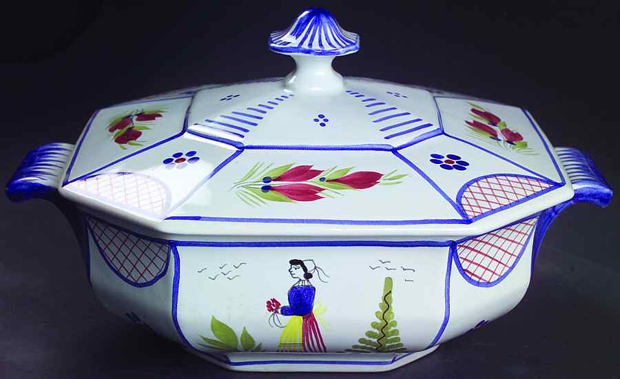 Mistral Blue (Octagonal, Lady Center) Round Covered Vegetable by Quimper-1