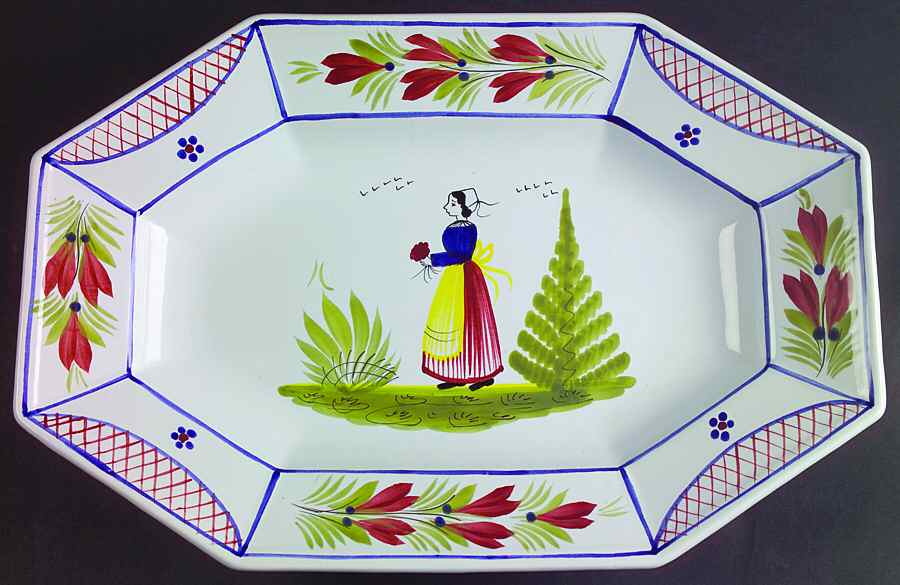 Mistral Blue (Octagonal, Lady Center) 14" Oval Serving Platter by Quimper-1