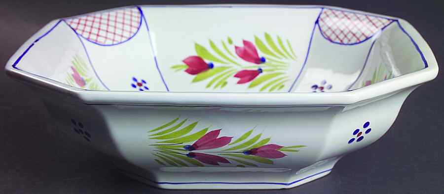 Mistral Blue (Octagonal, Lady Center) 11" Large Salad Serving Bowl by Quimper-1