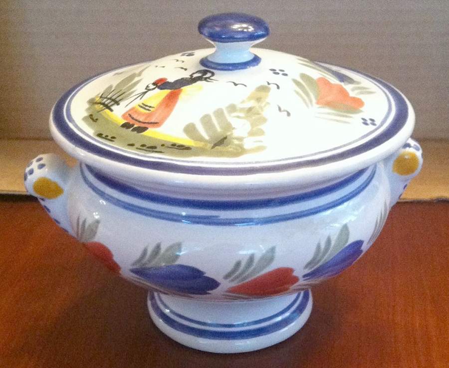 Mistral Blue (Octagonal, Lady Center) Covered Onion Soup by Quimper-1