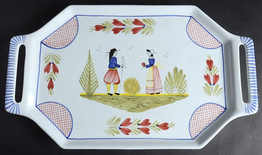 Mistral Blue (Octagonal, Lady Center) 19" Handled Tray by Quimper-1