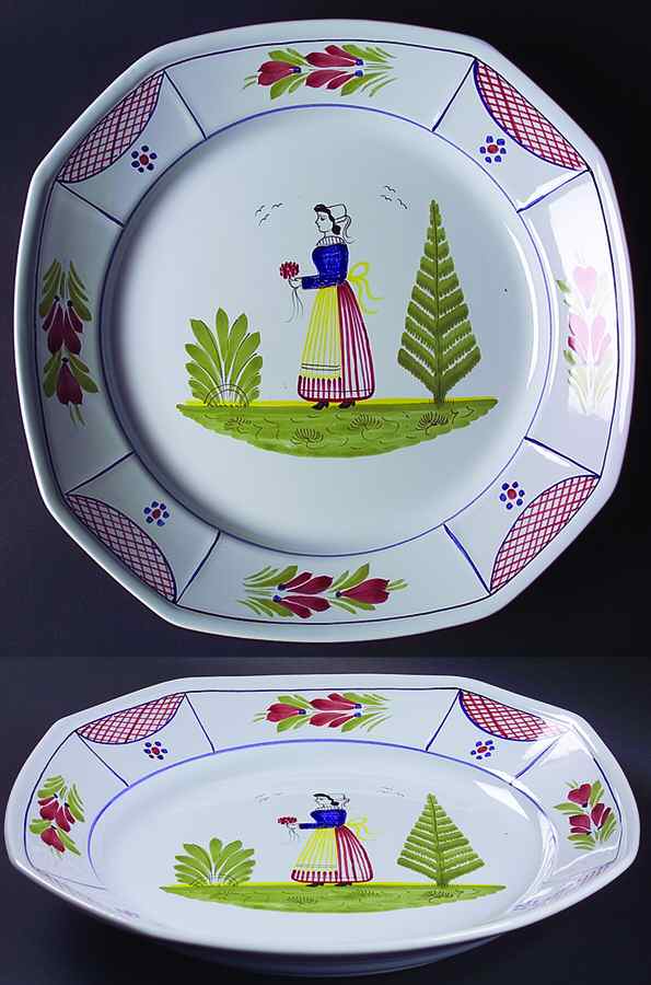 Mistral Blue (Octagonal, Lady Center) Deep Round Platter by Quimper-1