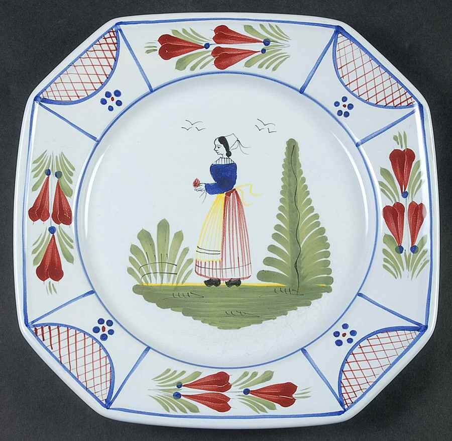 Mistral Blue (Octagonal, Lady Center) Luncheon Plate by Quimper-1