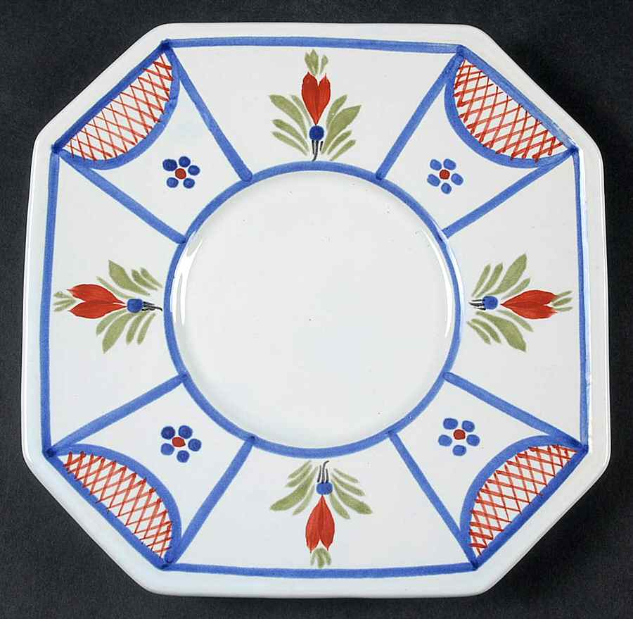 Mistral Blue (Octagonal, Lady Center) Saucer for Breakfast Cup by Quimper-1