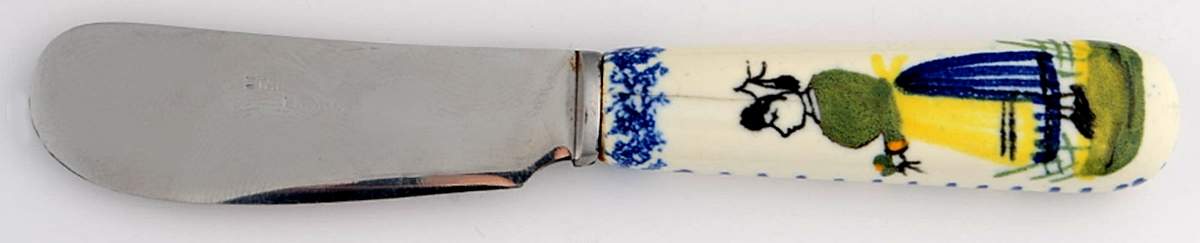 Mistral Blue (Octagonal, Lady Center) Hollow Handle Butter Spreader by Quimper-1