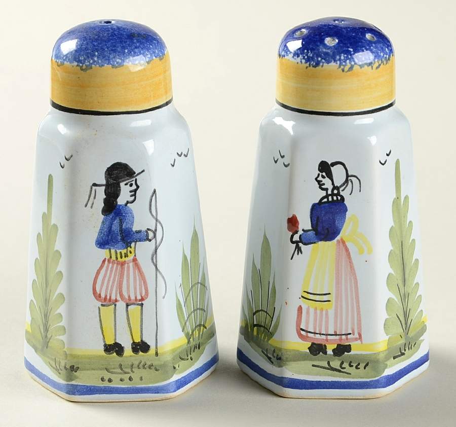 Mistral Blue (Octagonal, Lady Center) Salt & Pepper Set by Quimper-1