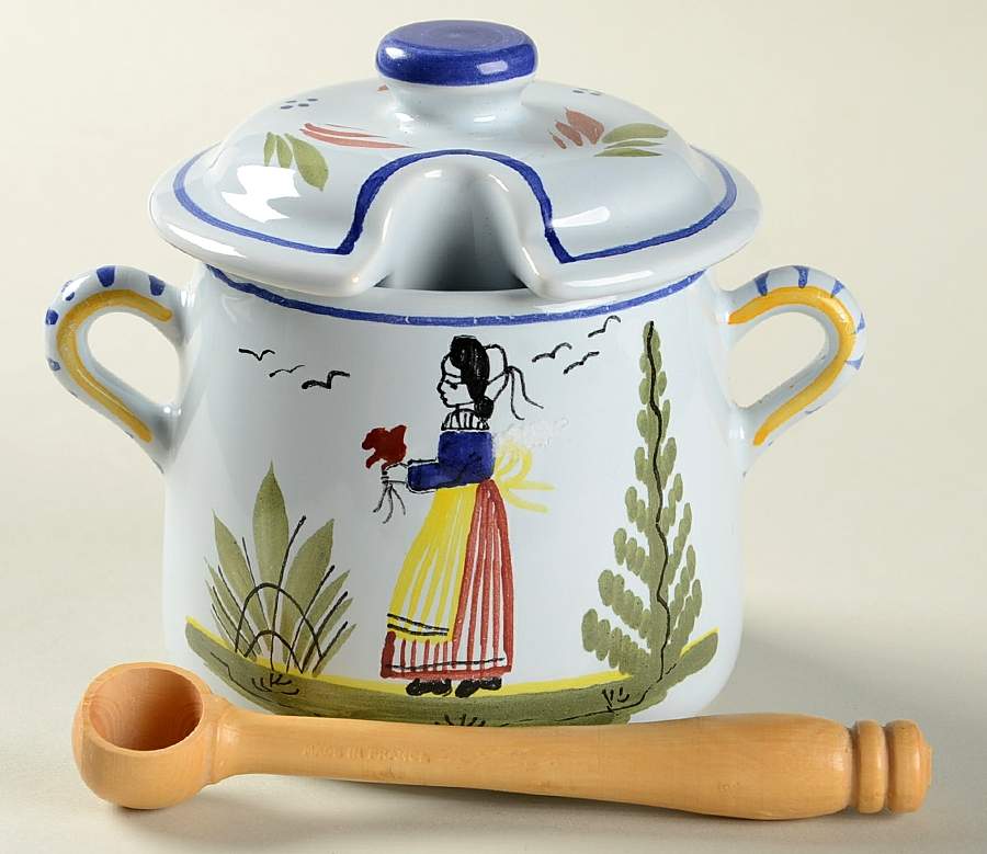 Mistral Blue (Octagonal, Lady Center) Jam/Jelly & Lid by Quimper-1