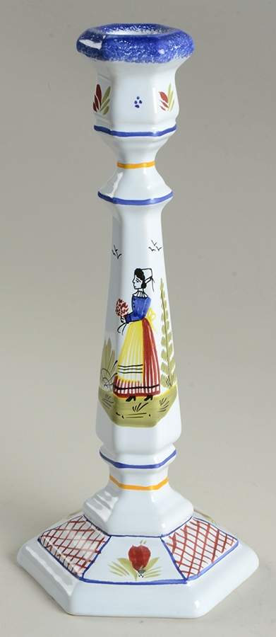 Mistral Blue (Octagonal, Lady Center) 11" Candlestick by Quimper-1