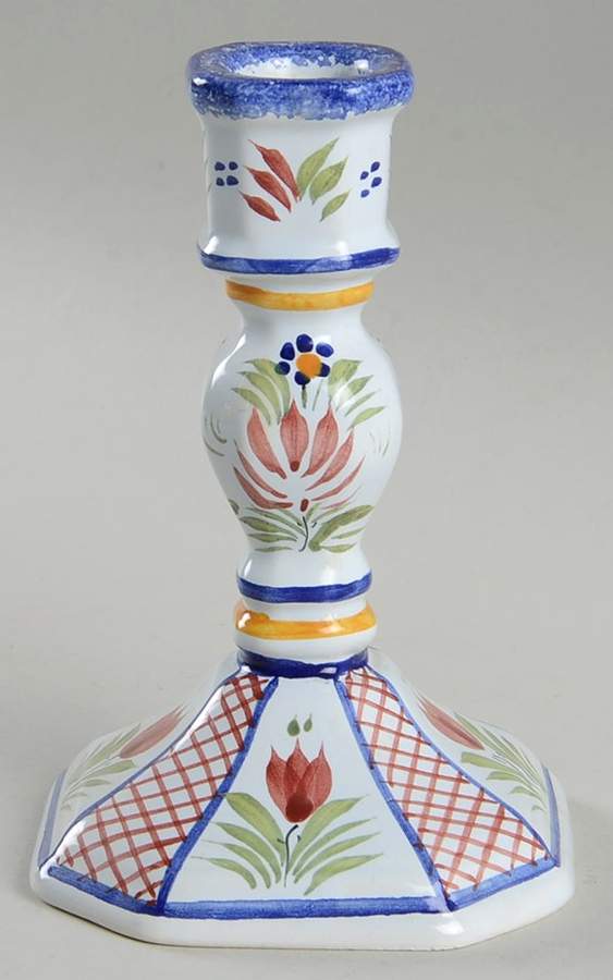Mistral Blue (Octagonal, Lady Center) 5" Candlestick by Quimper-1
