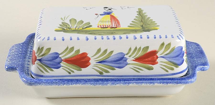 Mistral Blue (Octagonal, Lady Center) Rectangular Covered Butter by Quimper-1