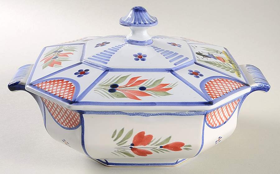 Mistral Blue (Octagonal, Lady Center) Round Covered Vegetable by Quimper-1