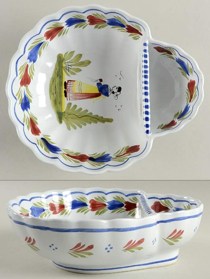 Mistral Blue (Octagonal, Lady Center) Strawberry Serving Bowl by Quimper-1