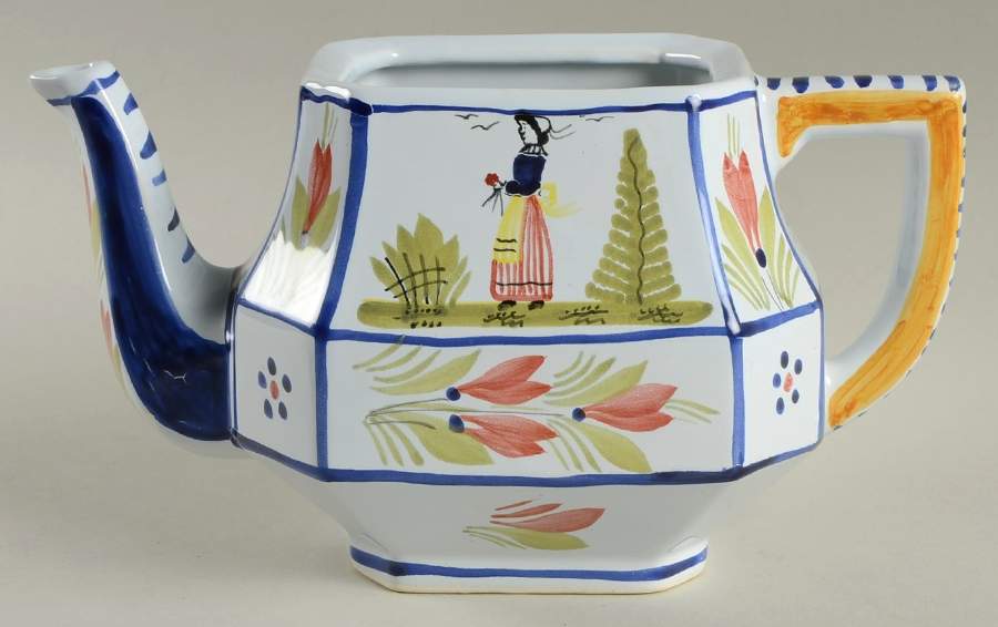 Mistral Blue (Octagonal, Lady Center) Teapot No Lid by Quimper-1