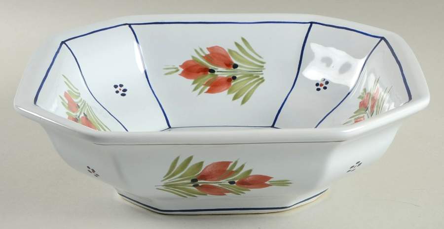 Mistral Blue (Octagonal, Lady Center) 11" Large Salad Serving Bowl by Quimper-1