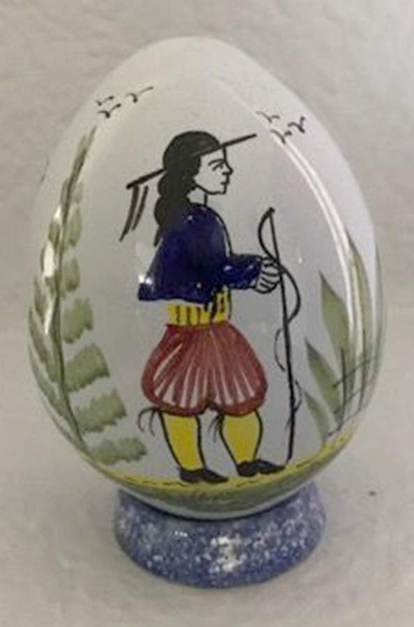 Mistral Blue (Octagonal, Lady Center) Egg and Stand by Quimper-1