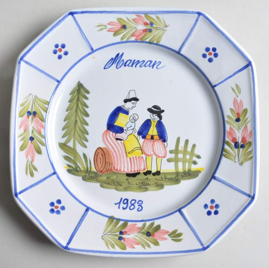 Mistral Blue (Octagonal, Lady Center) 1983 Collector Plate by Quimper-1