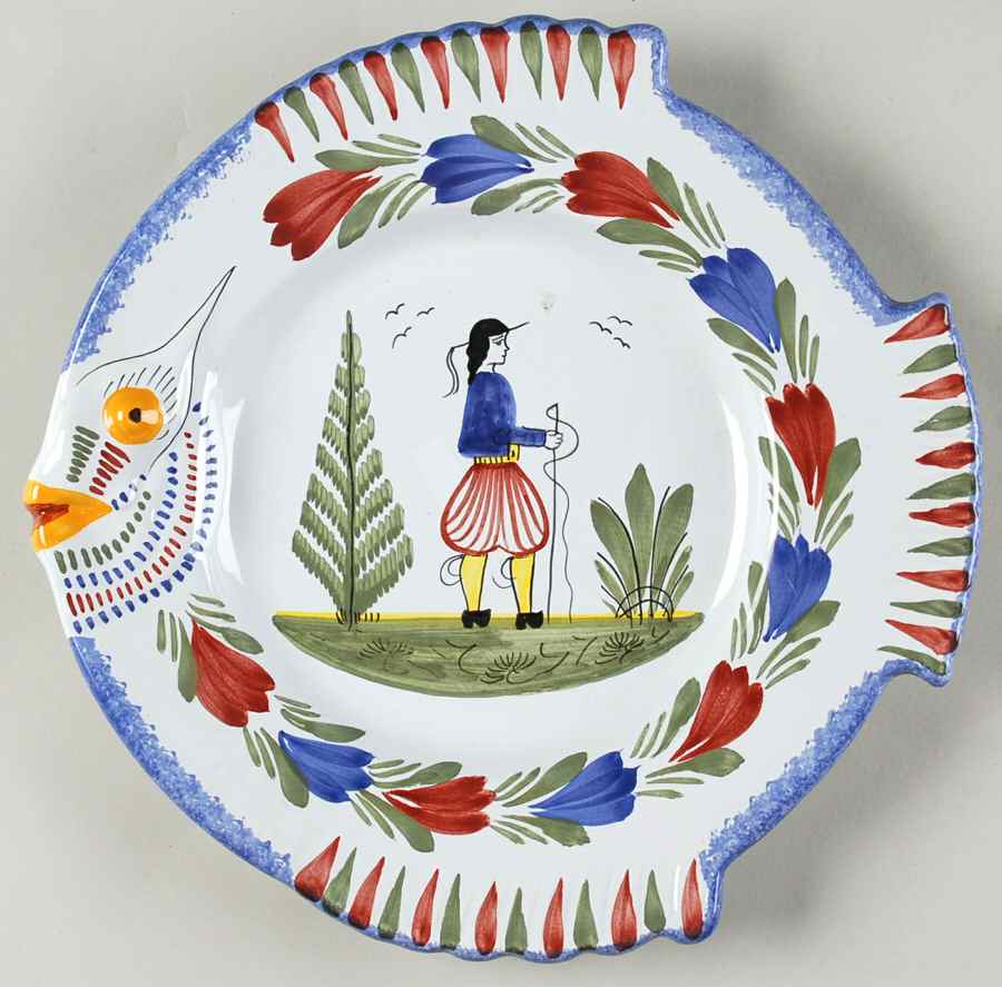 Mistral Blue (Round) 10" Fish Shaped Platter by Quimper-1